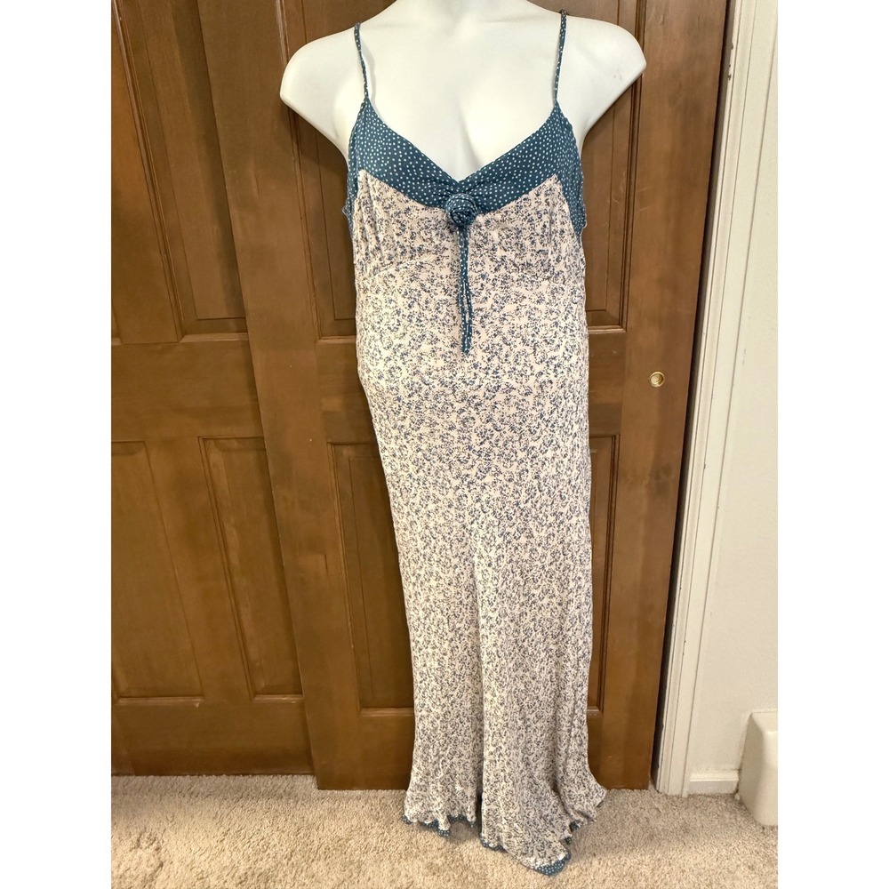 VTG Newport News Floral Polka Dot Maxi Dress Blue Mixed Print Rayon Size 12